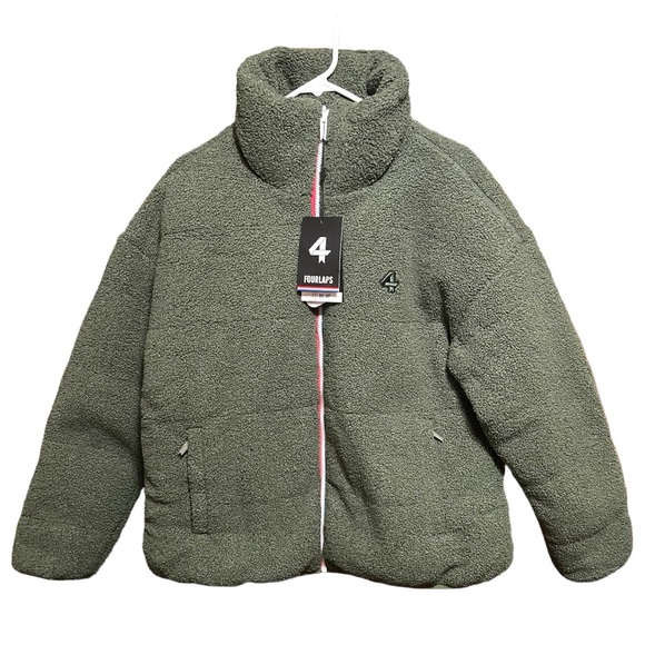 Mens FourLaps Reversible Polar Quilted Sherpa Jacket Thyme / White M Runs L - Picture 1 of 13